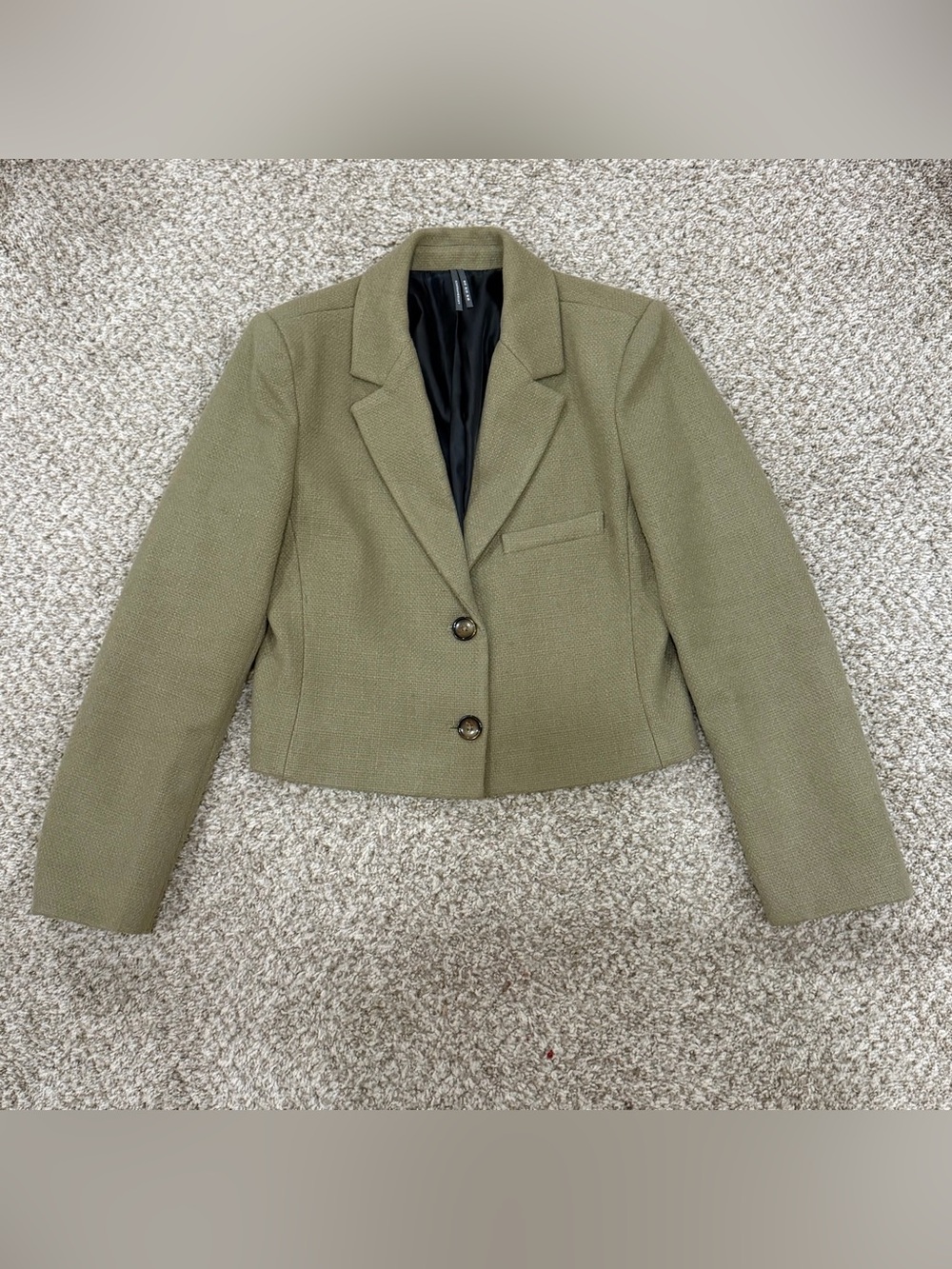 Anthropologie moss green tweed cropped blazer